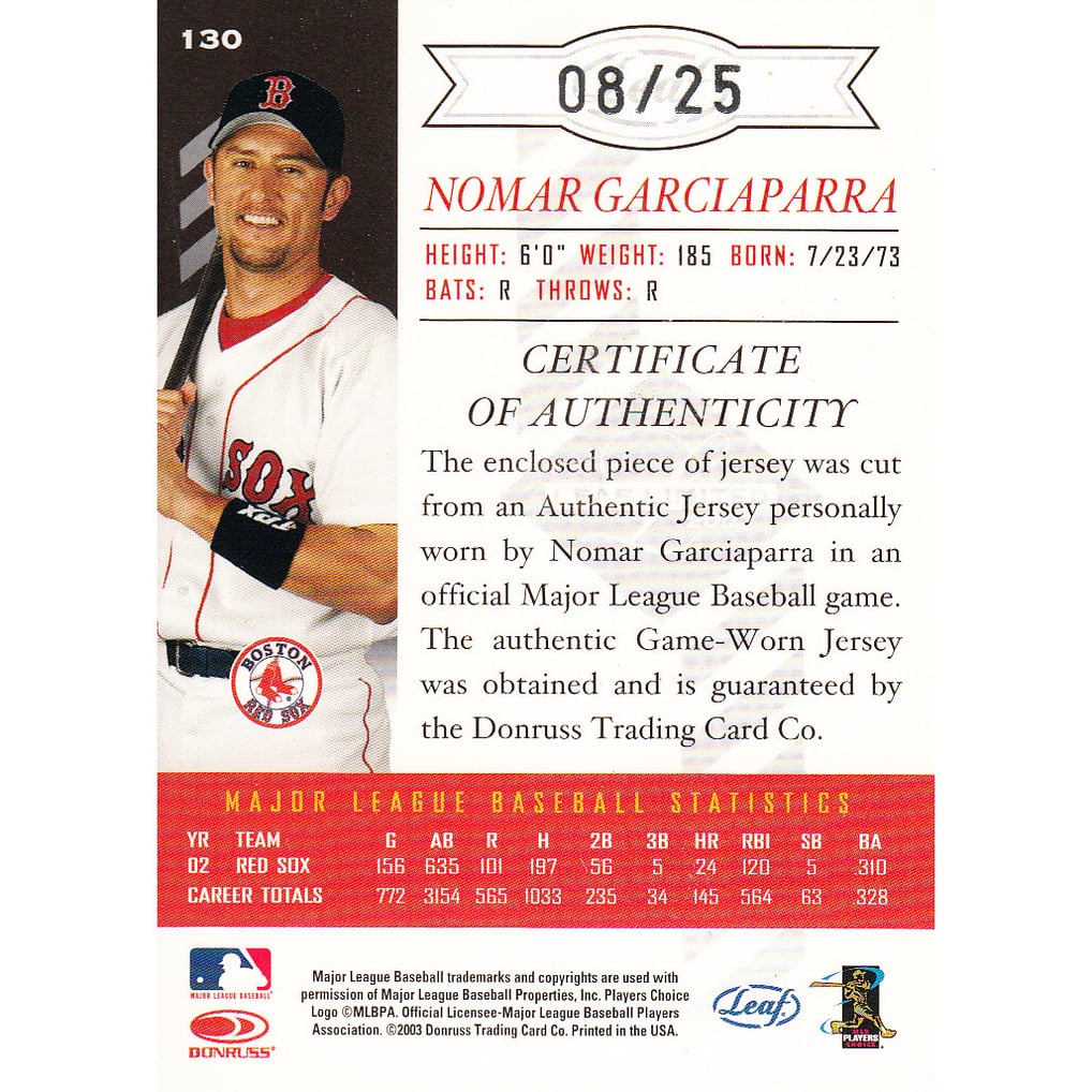 2003 Leaf Limited Threads Prime #130 Nomar Garciaparra A
