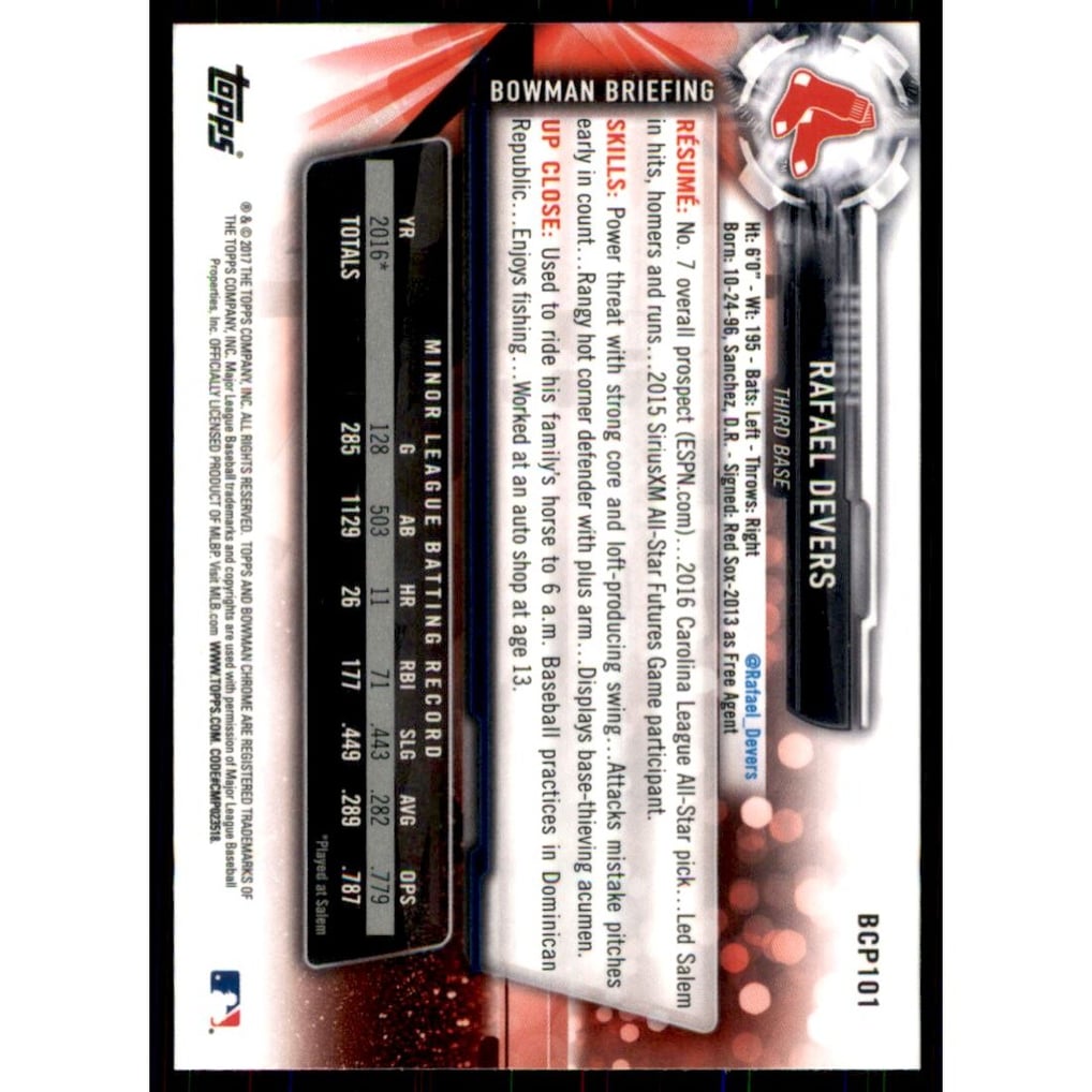 2017 Bowman Chrome Mega Box Prospects Refractors #BCP101 Rafael Devers