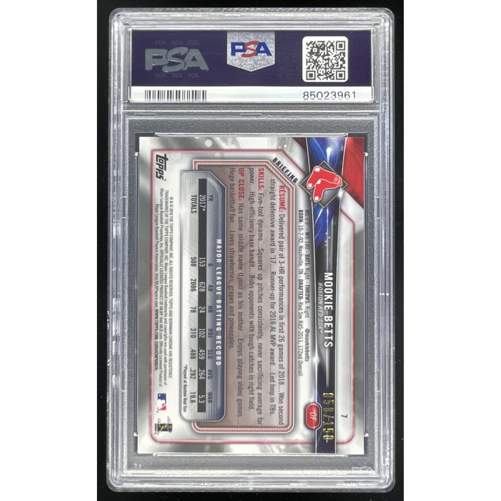 2018 Bowman Chrome Blue Refractor #7 Mookie Betts /150 PSA 10