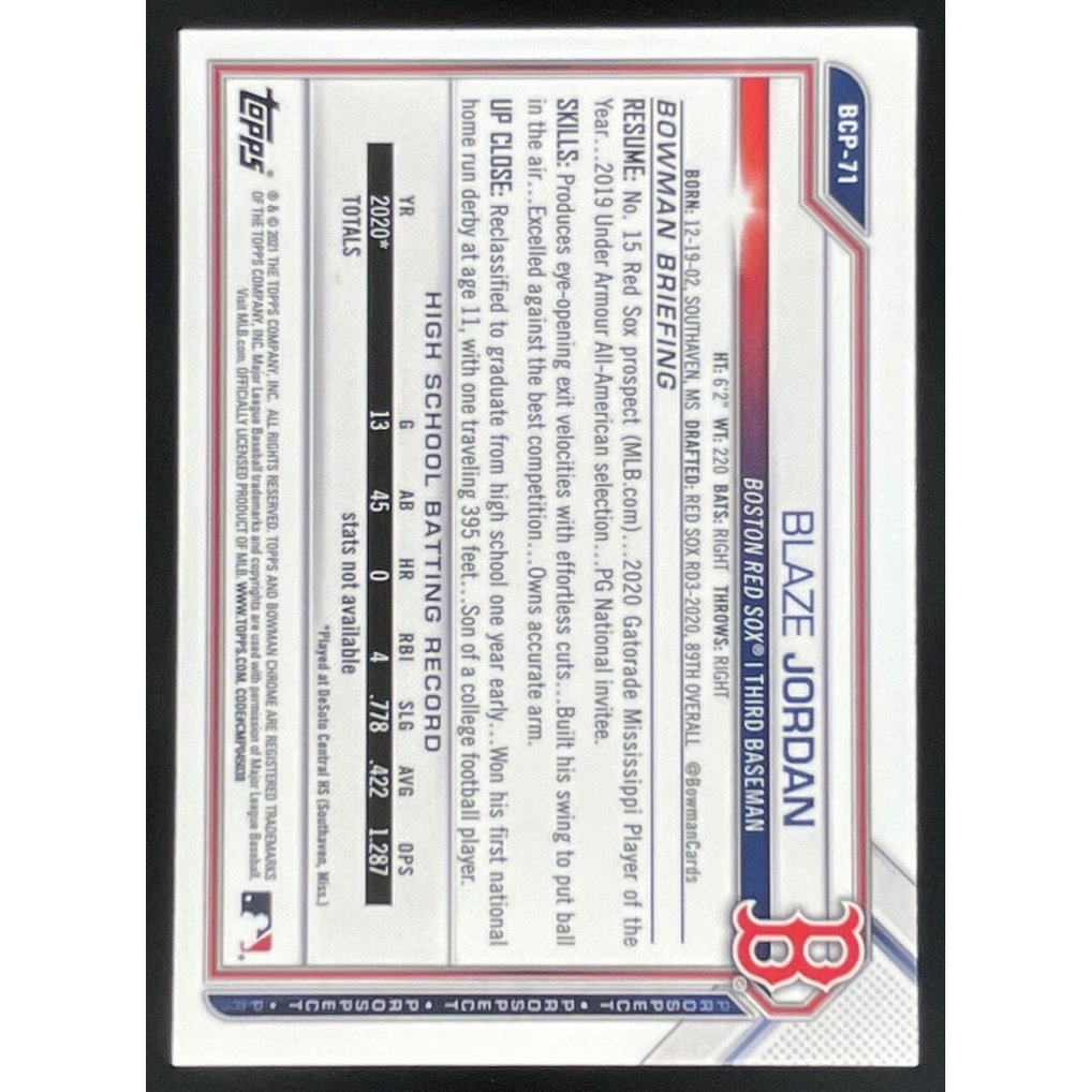 2021 Bowman Sapphire Chrome #BCP-71 Blaze Jordan RC