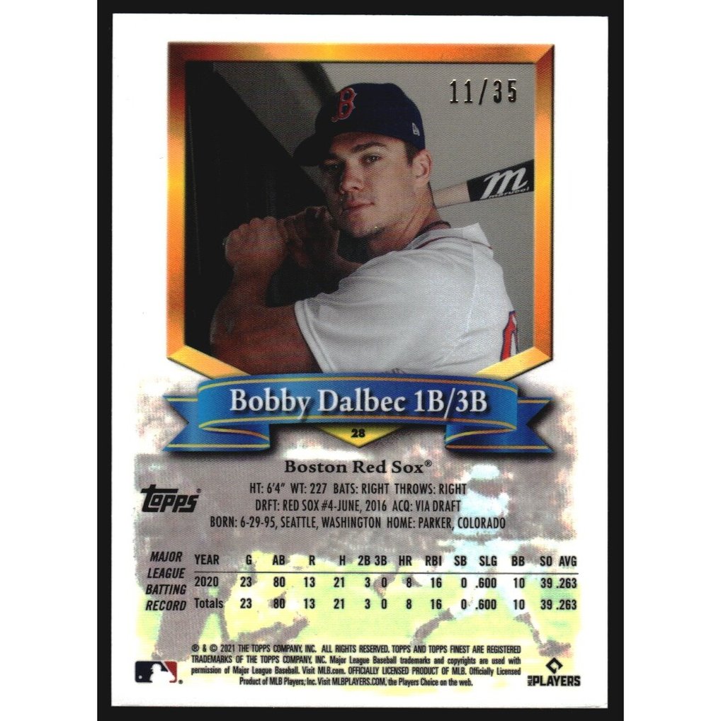 2021 Finest Flashbacks Prism Refractors #28 Bobby Dalbec
