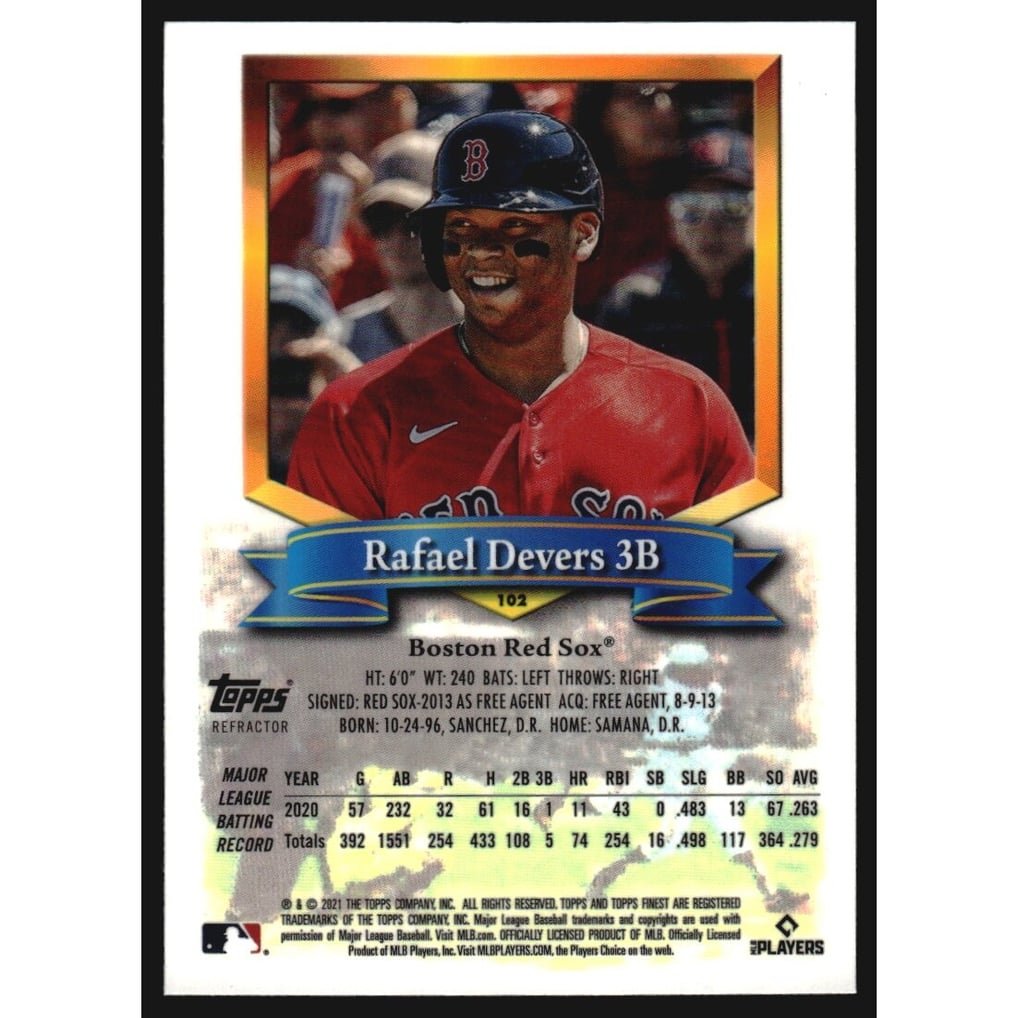 2021 Finest Flashbacks Refractors #102 Rafael Devers