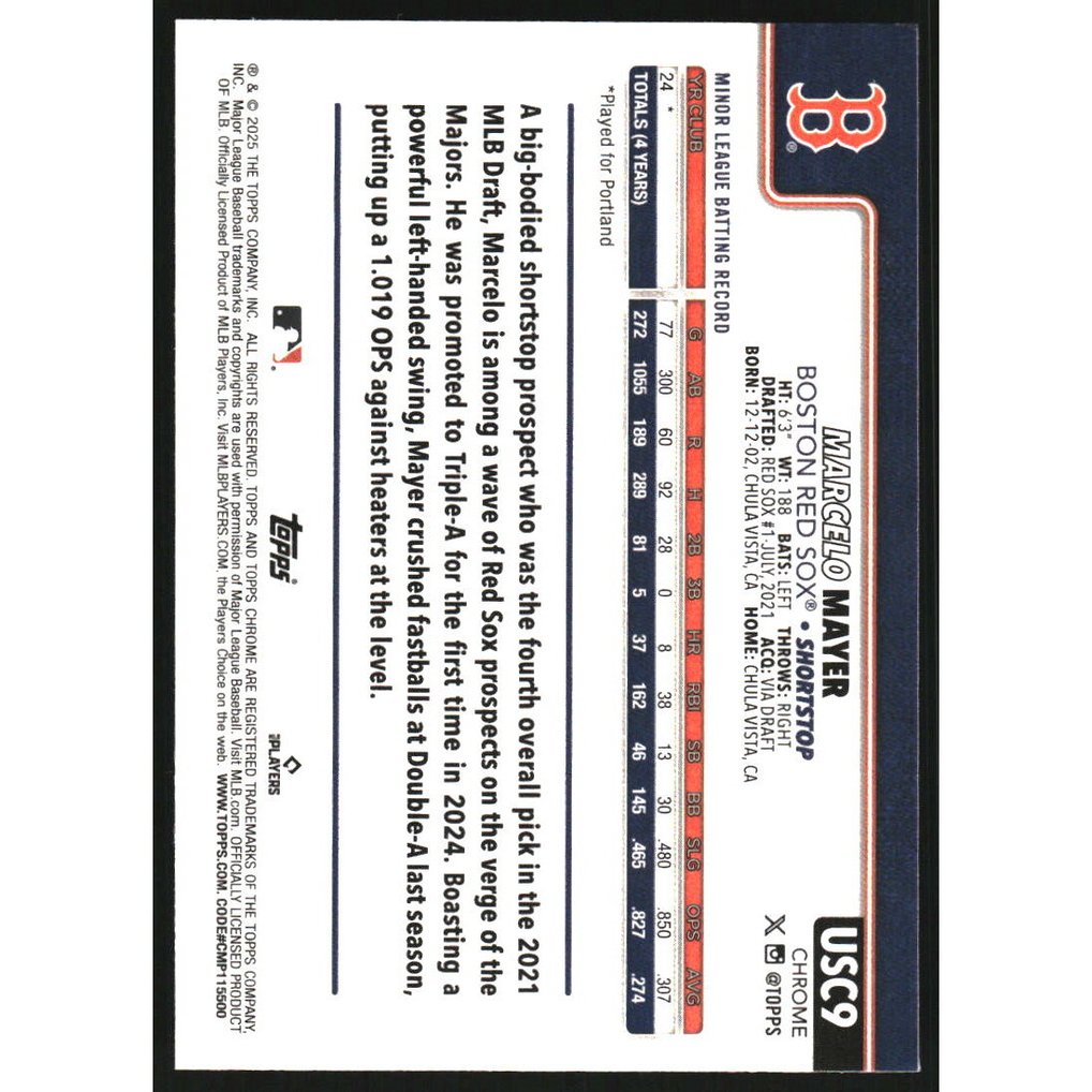 2025 Topps Chrome Update X-Fractors #USC9 Marcelo Mayer