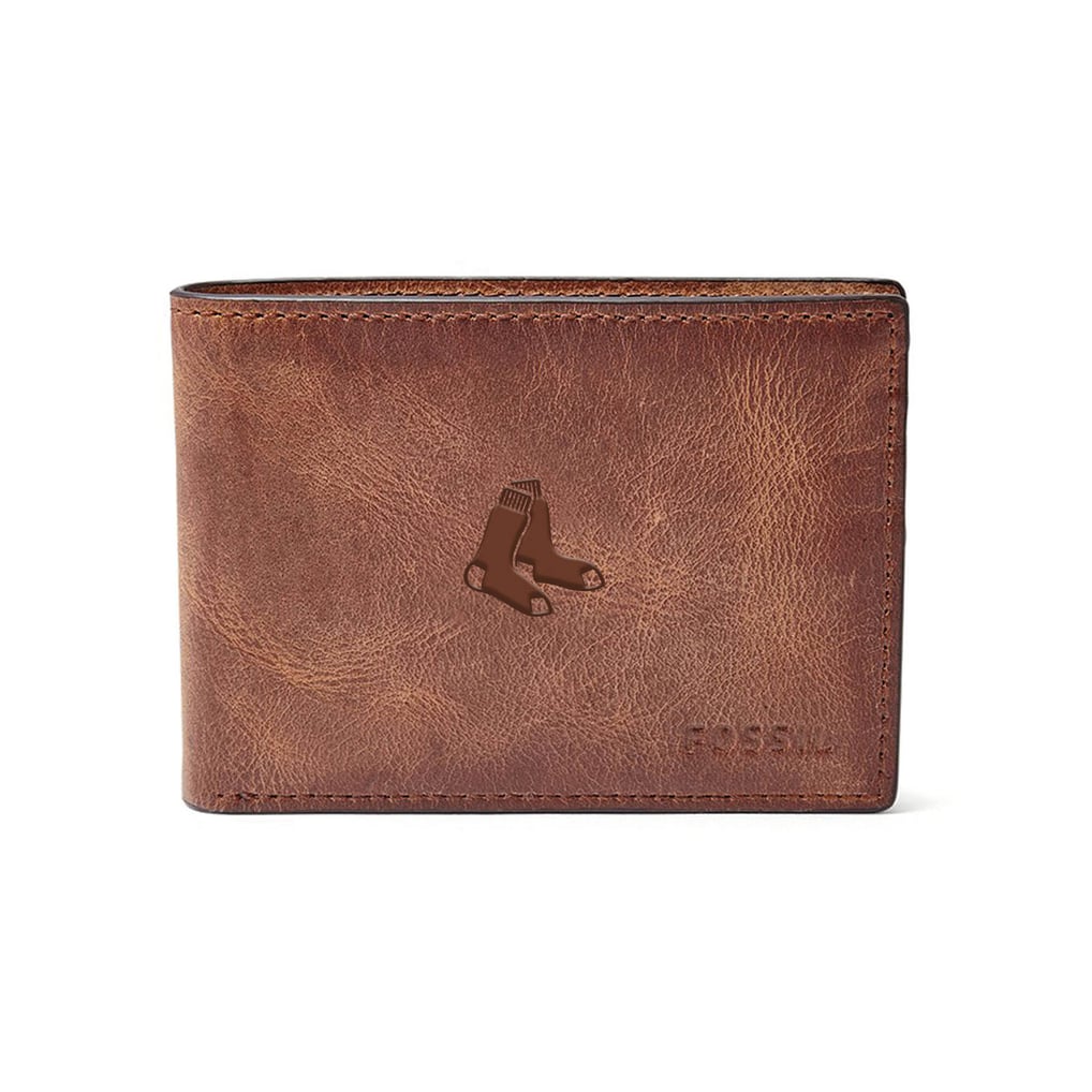 Boston Red Sox Fossil Leather Derrick Front Pocket Bifold Wallet - Brown