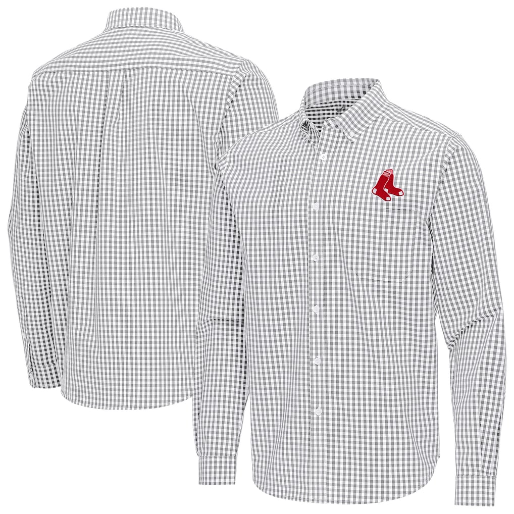 Boston Red Sox Antigua Ellis Woven Tri-Blend Button-Down Shirt - Gray