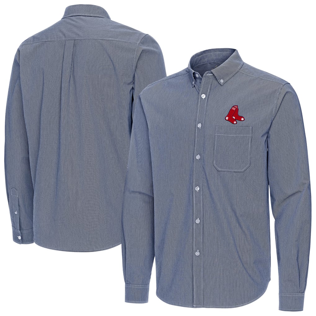 Boston Red Sox Antigua Porter Woven Long Sleeve Button-Down Shirt - Navy