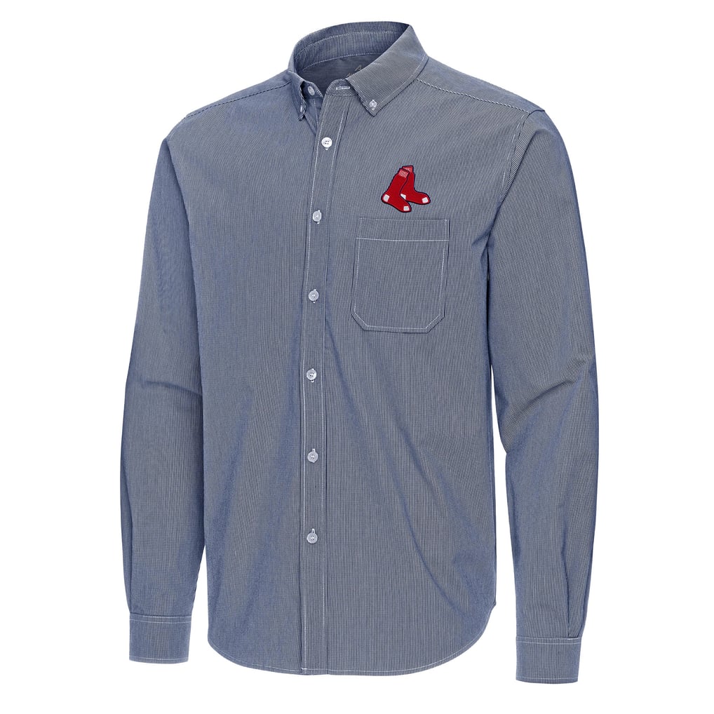 Boston Red Sox Antigua Porter Woven Long Sleeve Button-Down Shirt - Navy