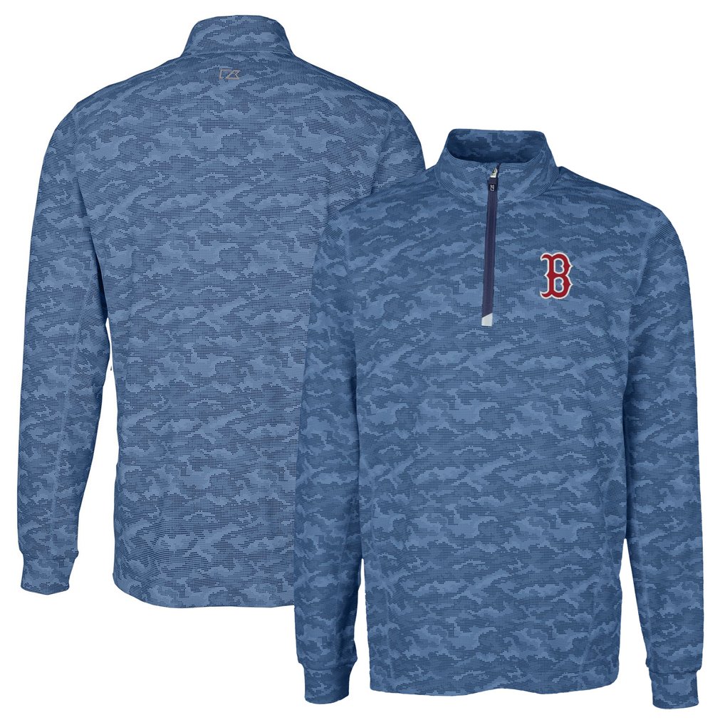 Boston Red Sox Cutter & Buck Big & Tall Traverse Camo Print Stretch Quarter-Zip Pullover Top - Navy
