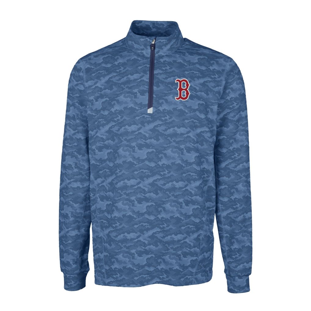 Boston Red Sox Cutter & Buck Big & Tall Traverse Camo Print Stretch Quarter-Zip Pullover Top - Navy
