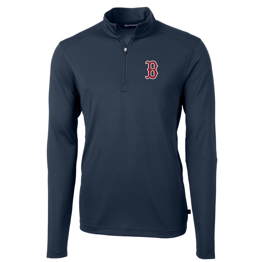 Boston Red Sox Cutter & Buck Big & Tall Virtue Eco Pique Quarter-Zip Pullover Jacket - Navy