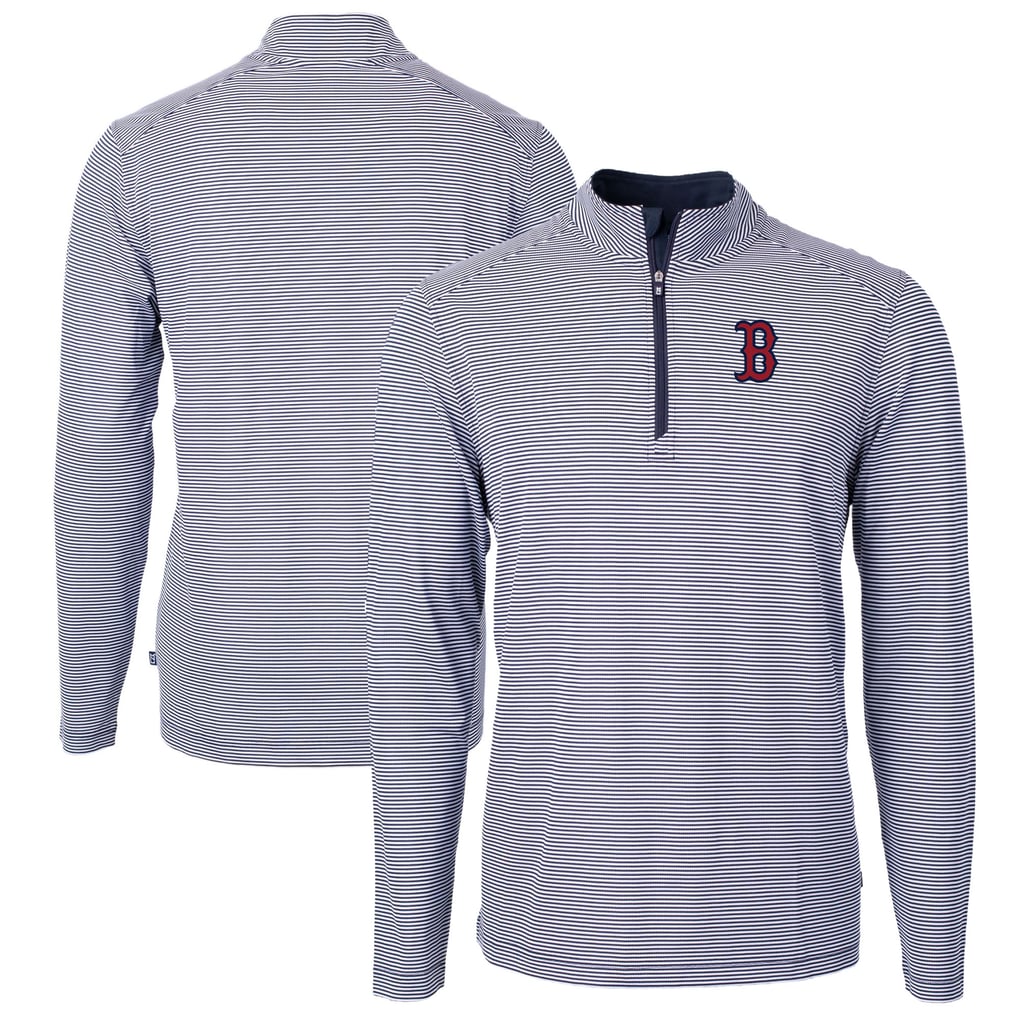 Boston Red Sox Cutter & Buck Virtue Eco Pique Micro Stripe Big & Tall Recycled Quarter-Zip Pullover Top - Navy/White