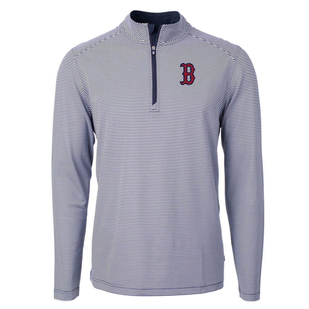 Boston Red Sox Cutter & Buck Virtue Eco Pique Micro Stripe Big & Tall Recycled Quarter-Zip Pullover Top - Navy/White