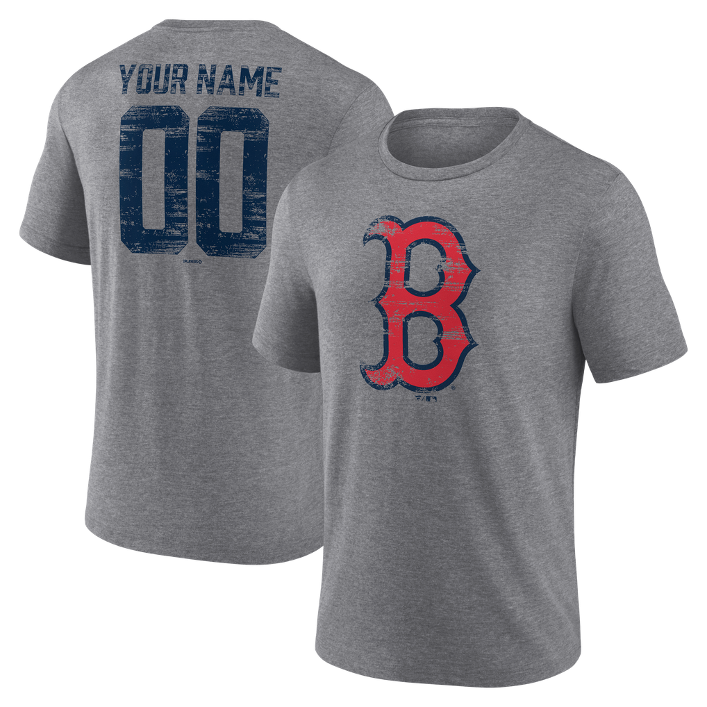  Boston Red Sox Heritage Personalized Any Name & Number Tri-Blend T-Shirt - Gray