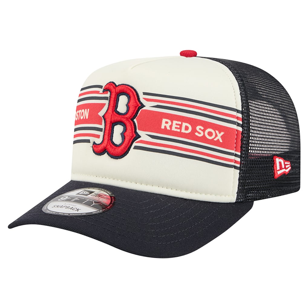Boston Red Sox New Era Banner A-Frame 9FIFTY Trucker Snapback Hat - Cream/Navy