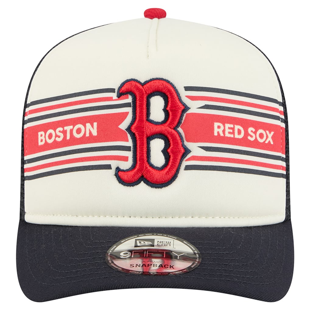 Boston Red Sox New Era Banner A-Frame 9FIFTY Trucker Snapback Hat - Cream/Navy