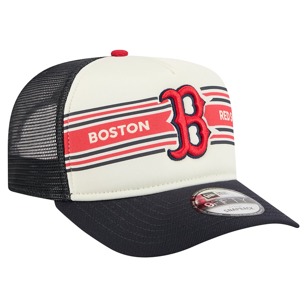 Boston Red Sox New Era Banner A-Frame 9FIFTY Trucker Snapback Hat - Cream/Navy