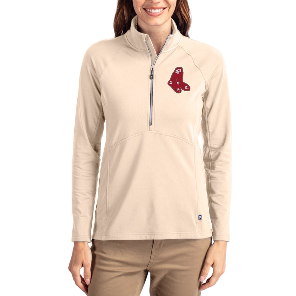 Boston Red Sox Cutter & Buck Women's Cooperstown Collection Adapt Eco Knit Stretch Half-Zip Pullover - Tan