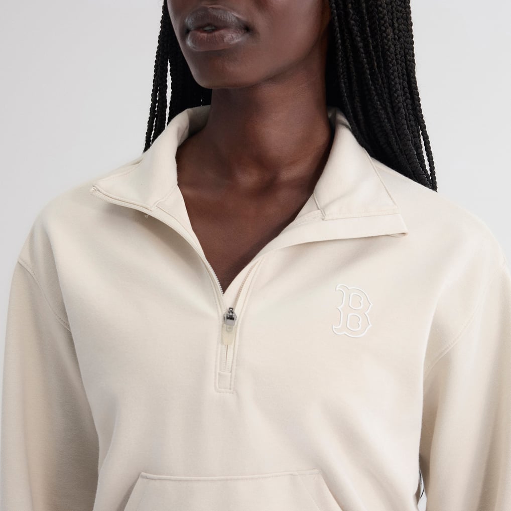 Boston Red Sox Fanatics Women's Oversized Clutch Tri-Blend Half-Zip Pullover - Beige
