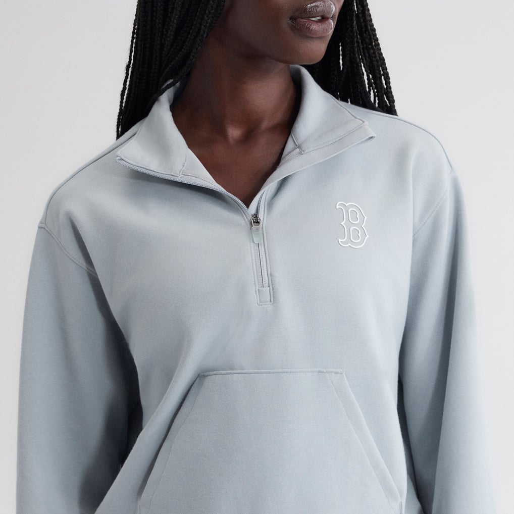 Boston Red Sox Fanatics Women's Oversized Clutch Tri-Blend Half-Zip Pullover - Gray