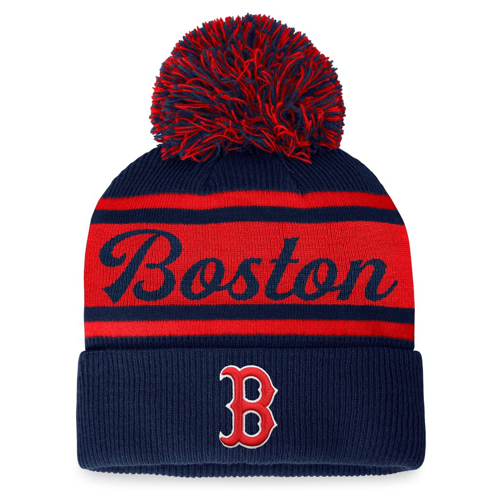 Boston Red Sox Fanatics Women's Script Cuffed Knit Hat with Pom - Navy/Red