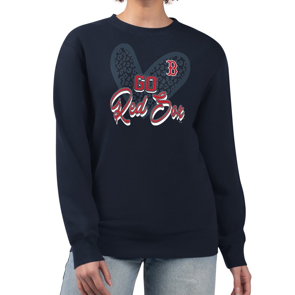 Boston Red Sox G-III 4Her by Carl Banks Women's Leopard Heart Pullover Sweatshirt - Navy