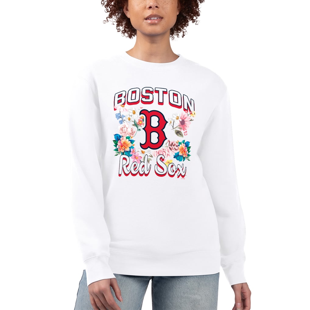 Boston Red Sox G-III 4Her by Carl Banks Women's Flowers Graphic Pullover Sweatshirt - White