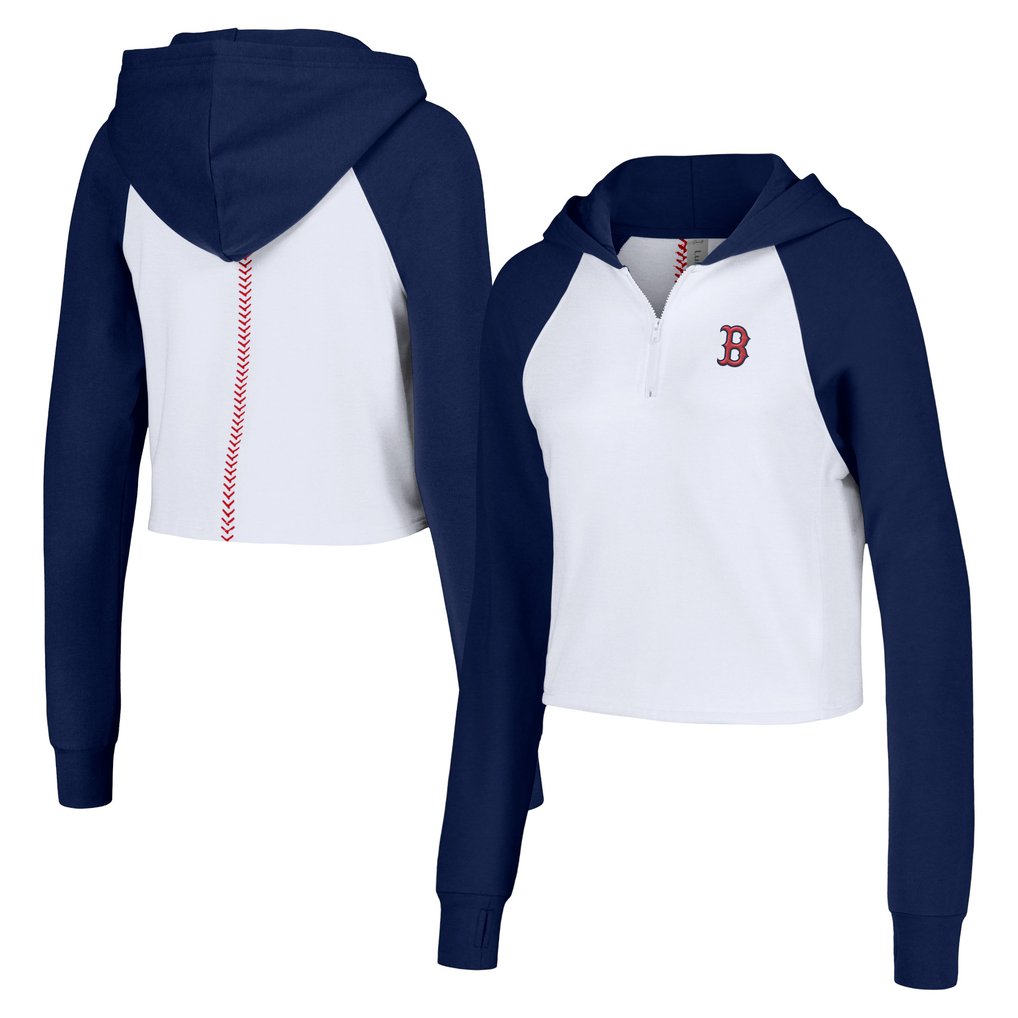 Boston Red Sox Lusso Women's Jane Raglan Quarter-Zip Tri-Blend Cropped Pullover Hoodie - White