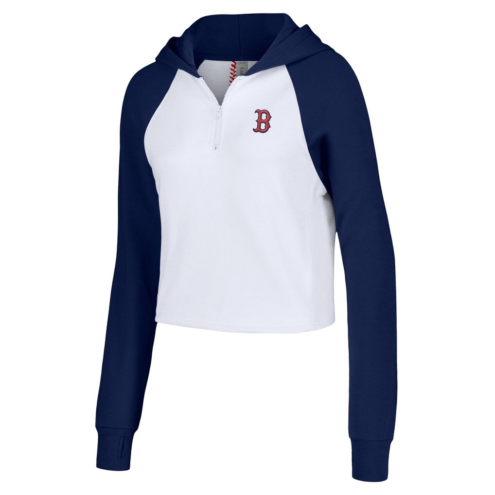 Boston Red Sox Lusso Women's Jane Raglan Quarter-Zip Tri-Blend Cropped Pullover Hoodie - White