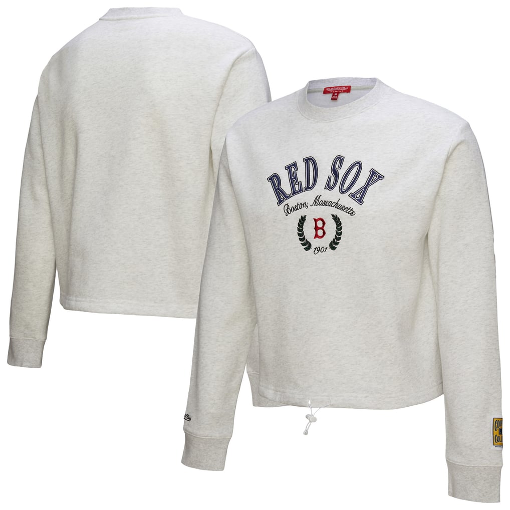 Boston Red Sox Mitchell & Ness Women's Cropped Toggle Pullover Sweatshirt - Heather Gray
