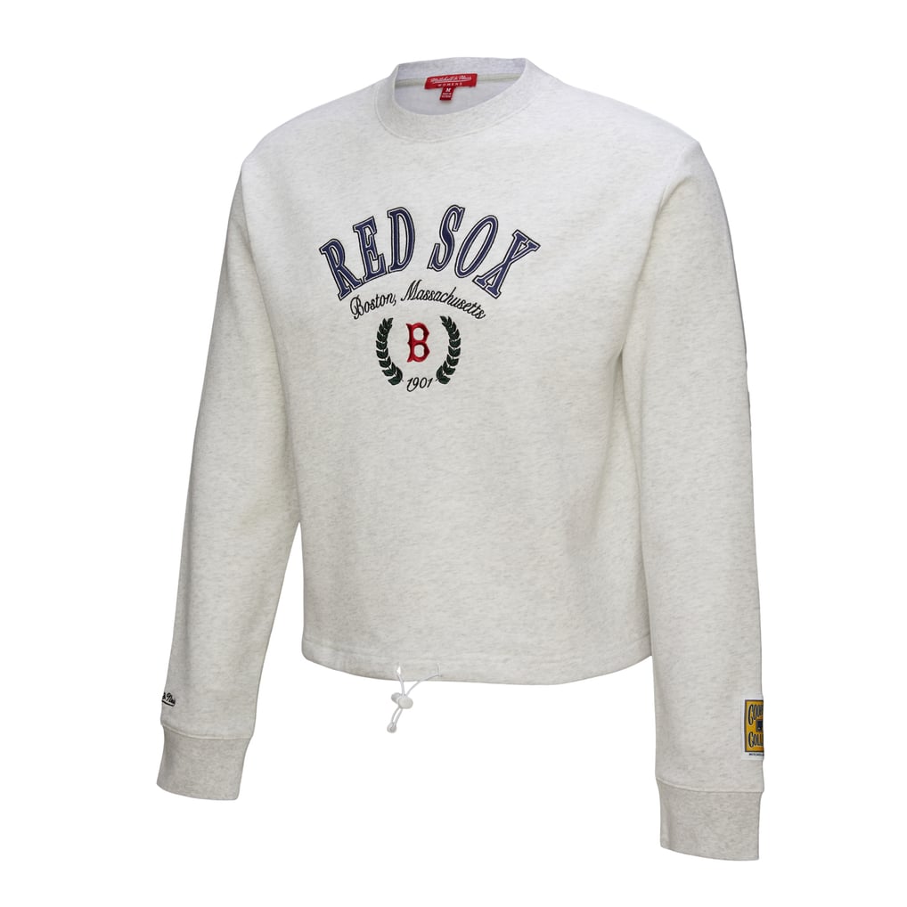 Boston Red Sox Mitchell & Ness Women's Cropped Toggle Pullover Sweatshirt - Heather Gray