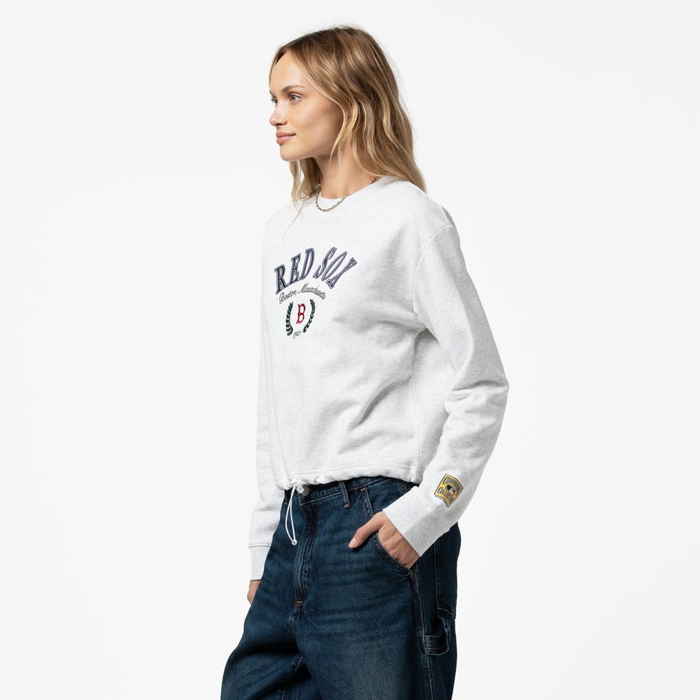 Boston Red Sox Mitchell & Ness Women's Cropped Toggle Pullover Sweatshirt - Heather Gray