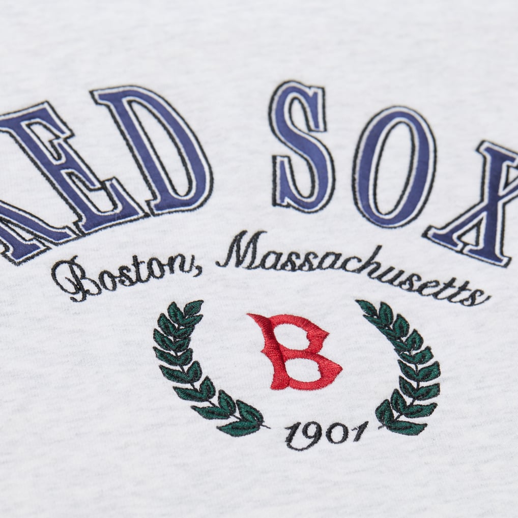 Boston Red Sox Mitchell & Ness Women's Cropped Toggle Pullover Sweatshirt - Heather Gray