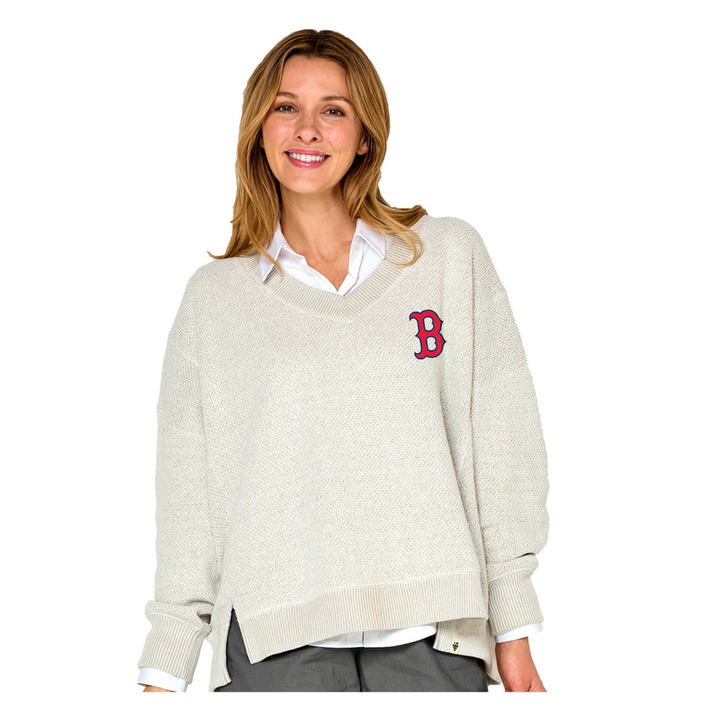  Boston Red Sox Soft as a Grape Women's Popcorn V-Neck Sweater - Beige