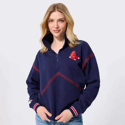  Boston Red Sox Terez Women's Baseball Stitch Quarter-Zip Pullover - Navy