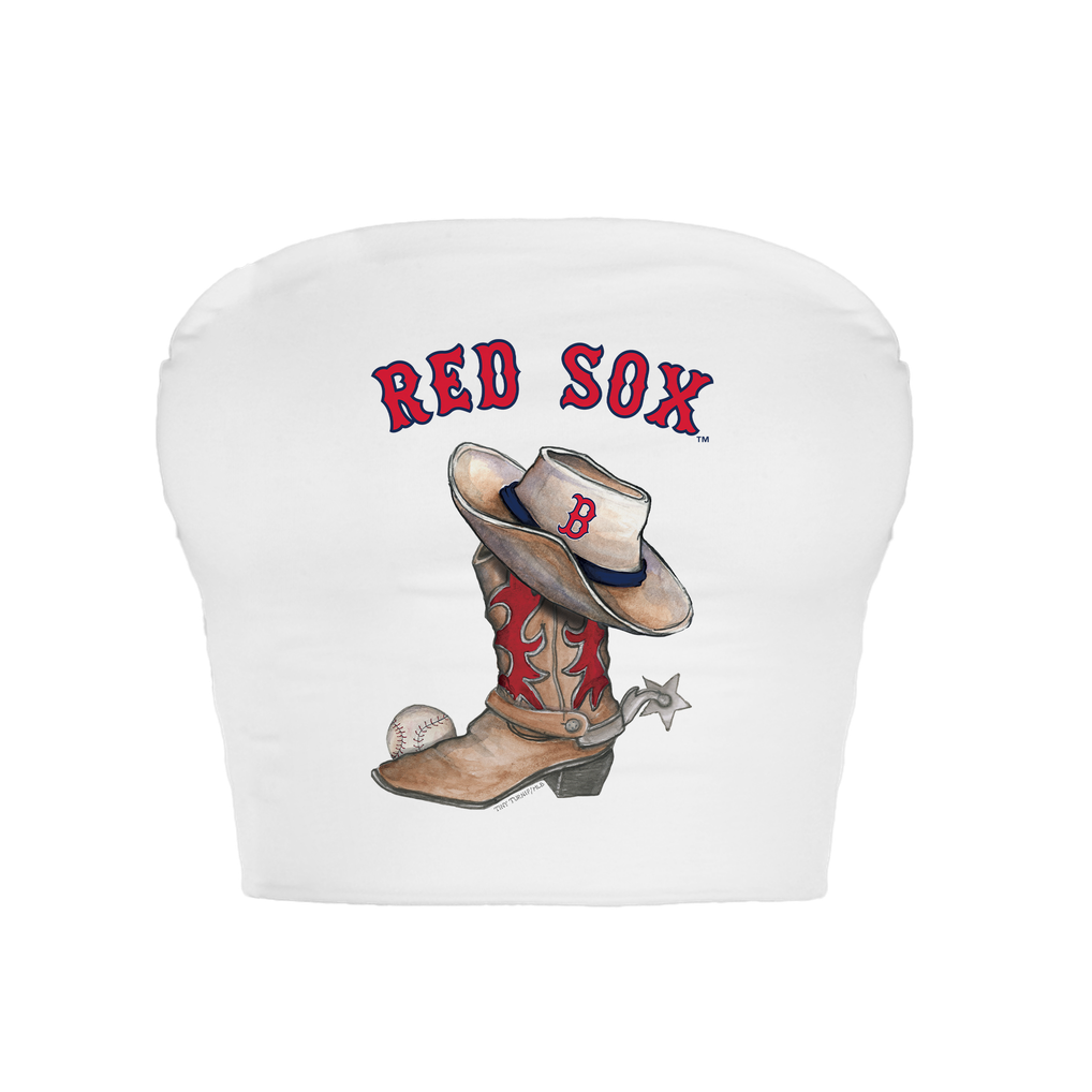  Boston Red Sox Tiny Turnip Women's Cowboy Boot Crop Tube Top - White