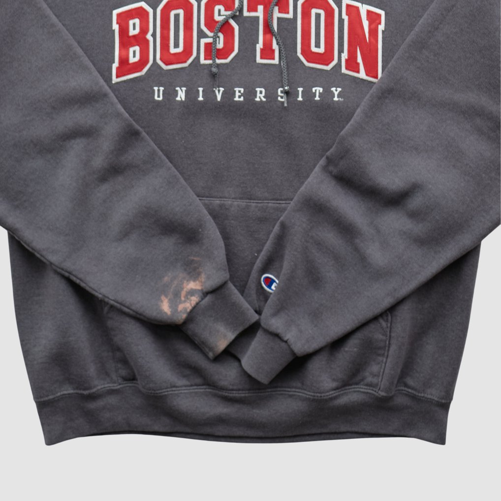 Boston University Champion 2000s Hooded Pullover Sweatshirt - Charcoal - S by Fanatics Real Vintage