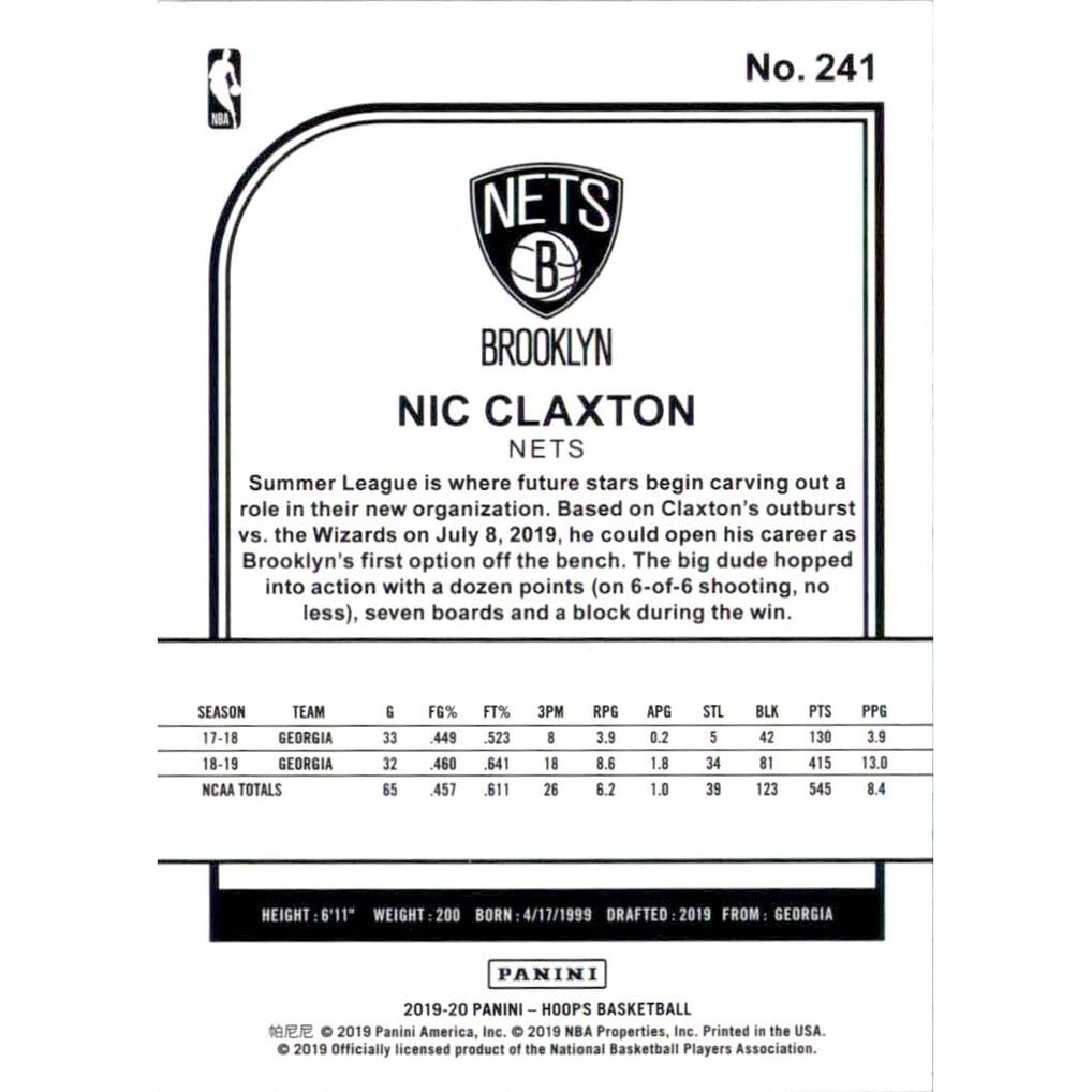 2019-20 Hoops Silver #241 Nicolas Claxton