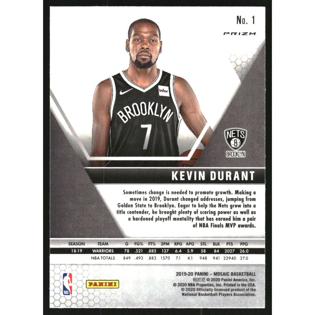 2019-20 Panini Mosaic Mosaic Fast Break Silver #1 Kevin Durant