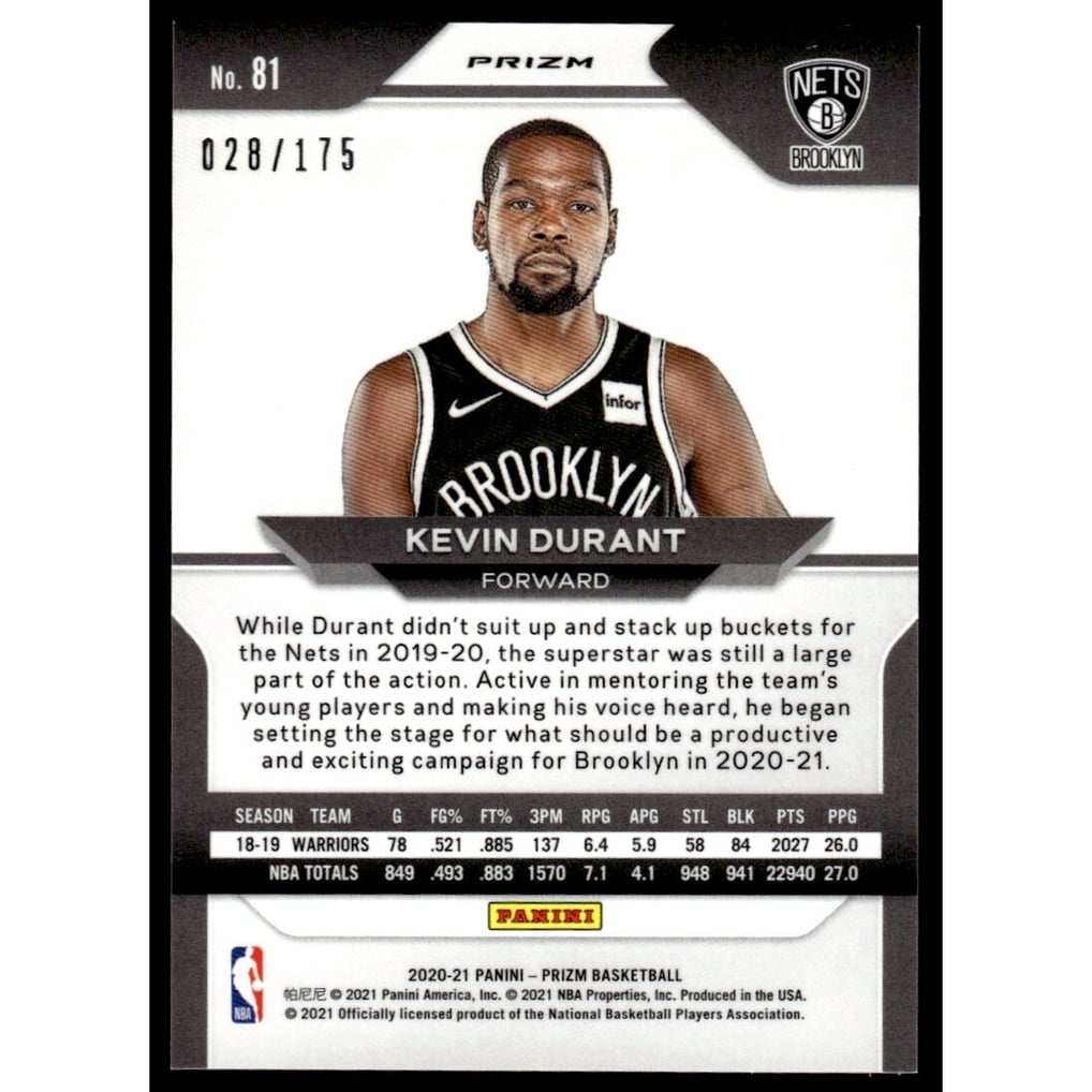 2020-21 Panini Prizm Prizms Fast Break Blue #81 Kevin Durant