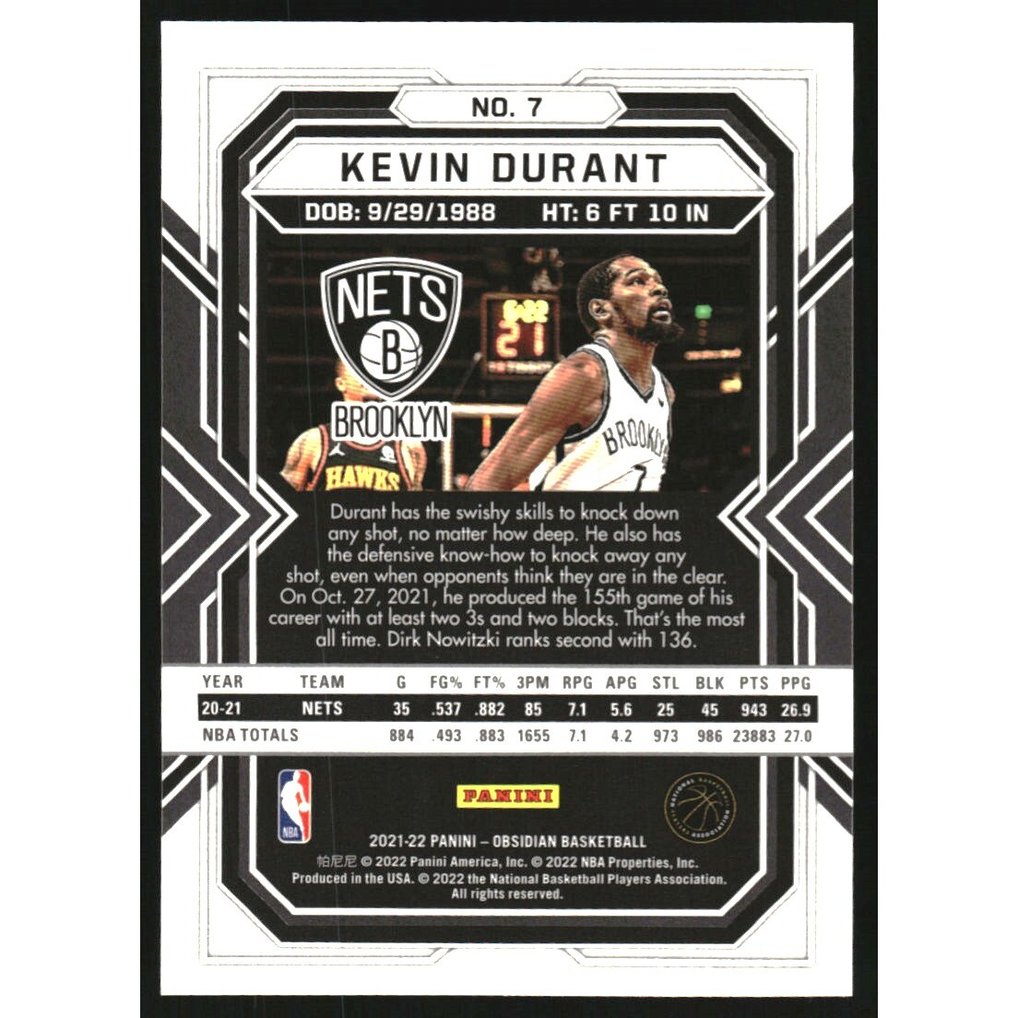2021-22 Panini Obsidian Electric Etch Asia #7 Kevin Durant