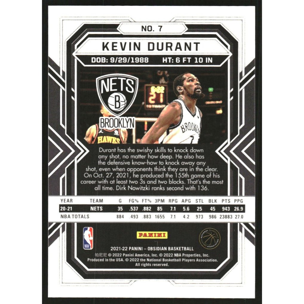 2021-22 Panini Obsidian #7 Kevin Durant