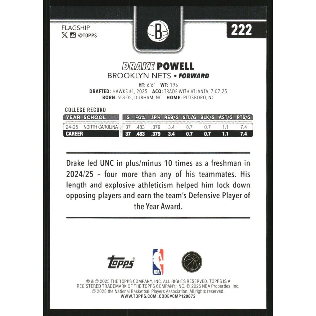 2025-26 Topps Diamante Gold #222 Drake Powell