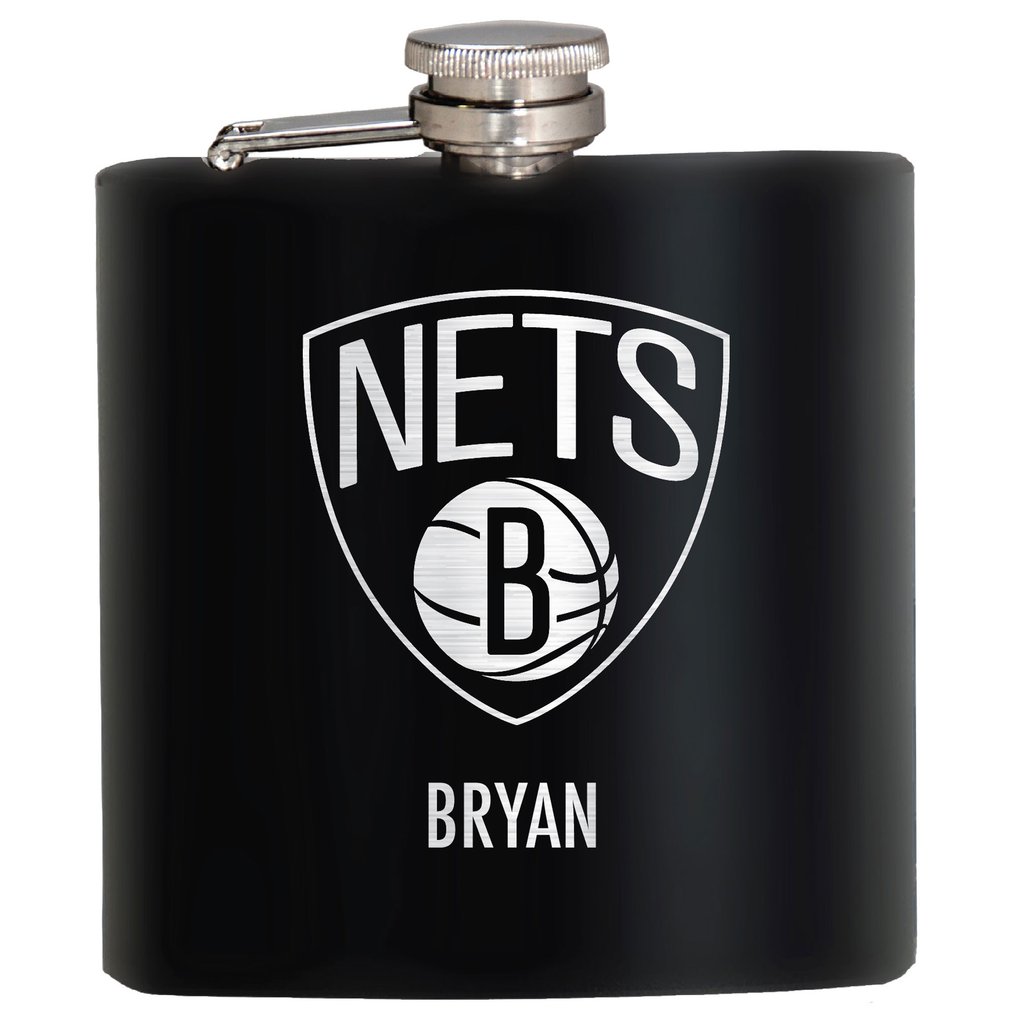Brooklyn Nets 6oz. Personalized Stealth Hip Flask - Black