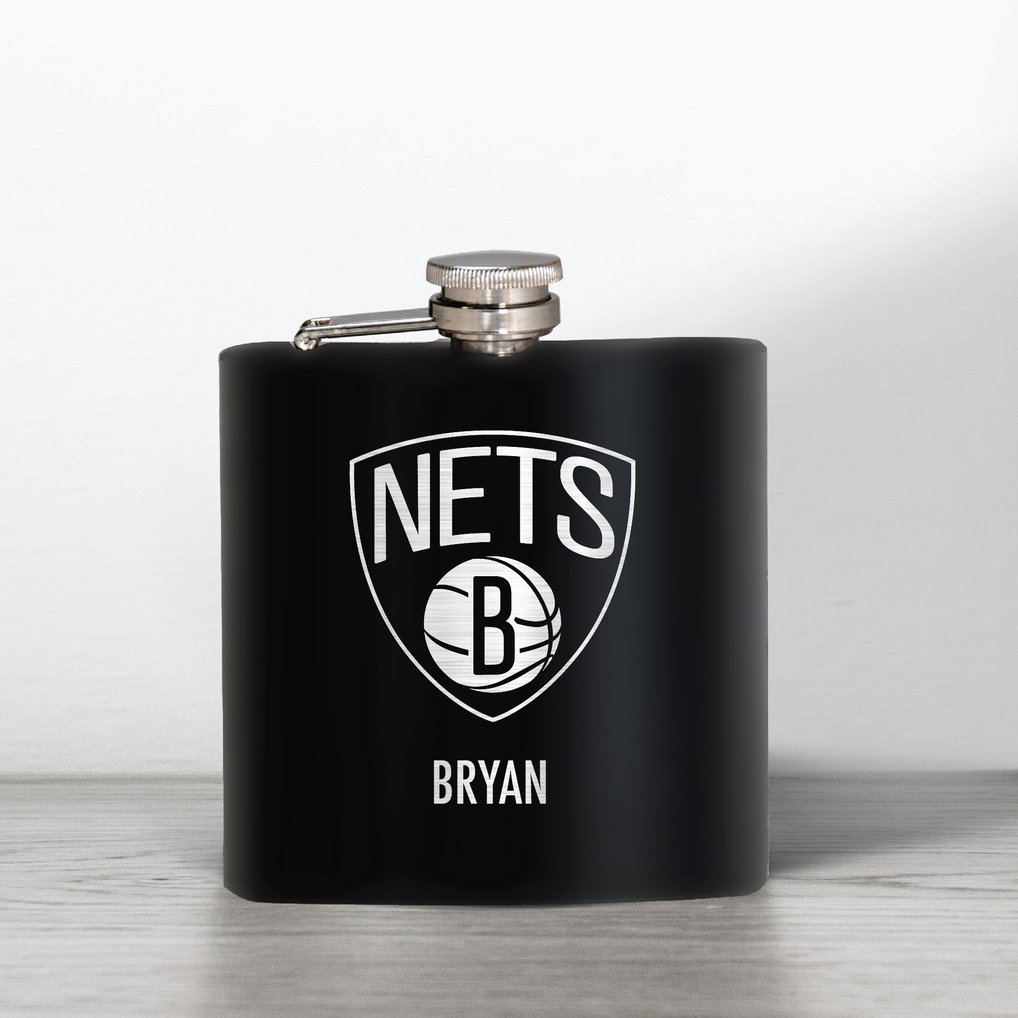 Brooklyn Nets 6oz. Personalized Stealth Hip Flask - Black
