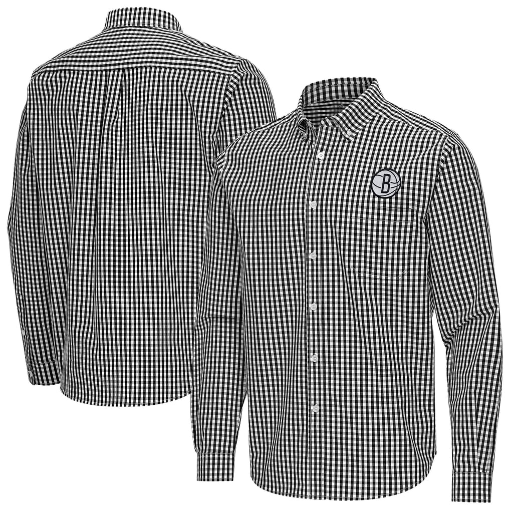 Brooklyn Nets Antigua Ellis Woven Tri-Blend Button-Down Shirt - Black