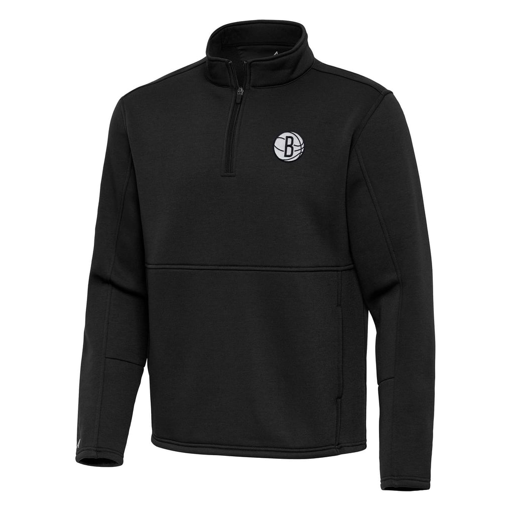 Brooklyn Nets Antigua  Twist Quarter-Zip Pullover Top – Black