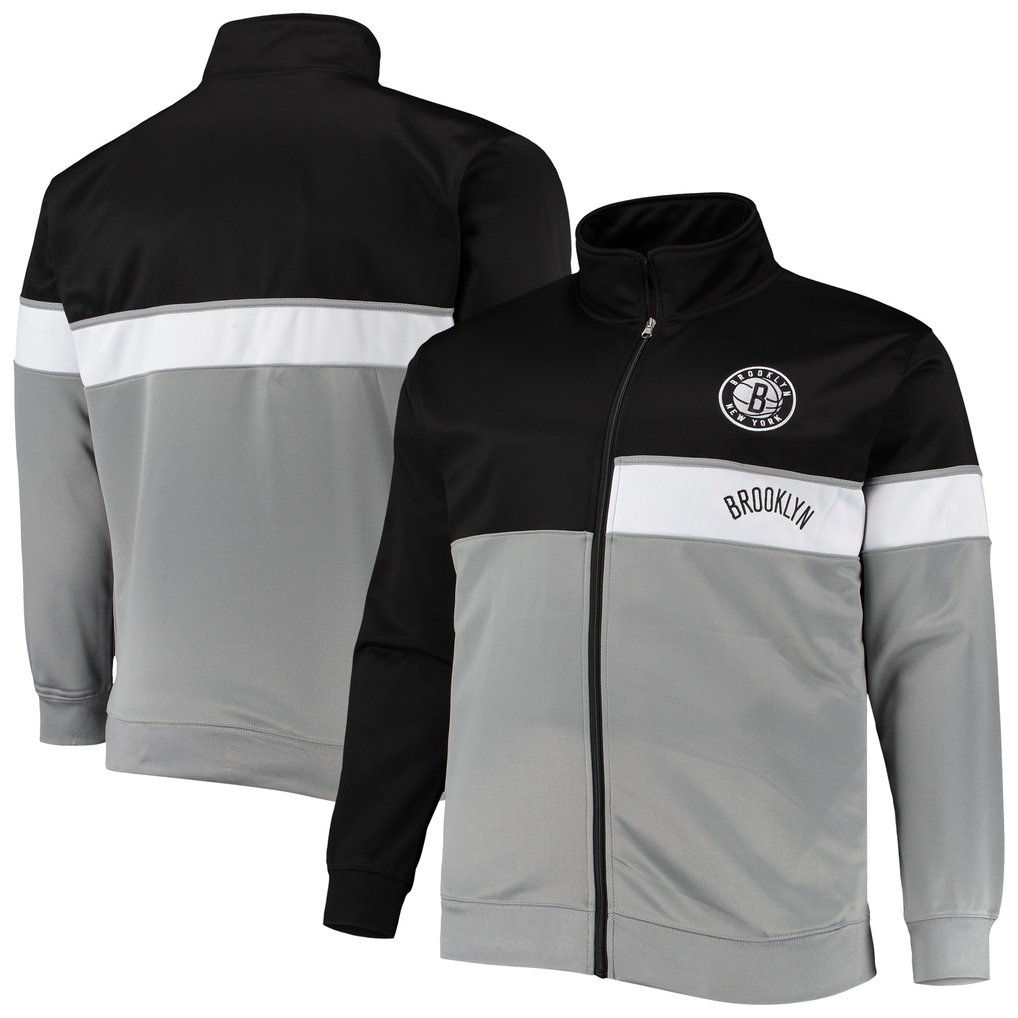 Brooklyn Nets Big & Tall Pieced Body Full-Zip Track Jacket - Black/Gray