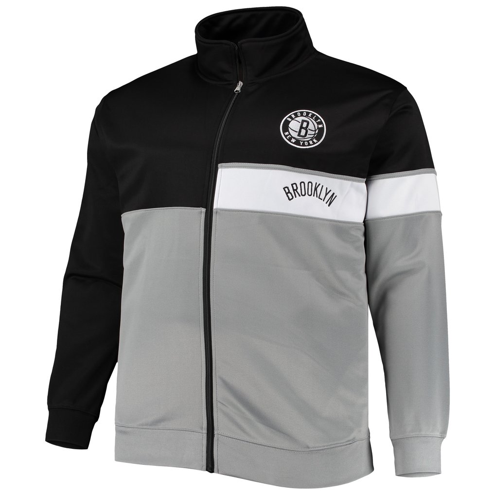 Brooklyn Nets Big & Tall Pieced Body Full-Zip Track Jacket - Black/Gray