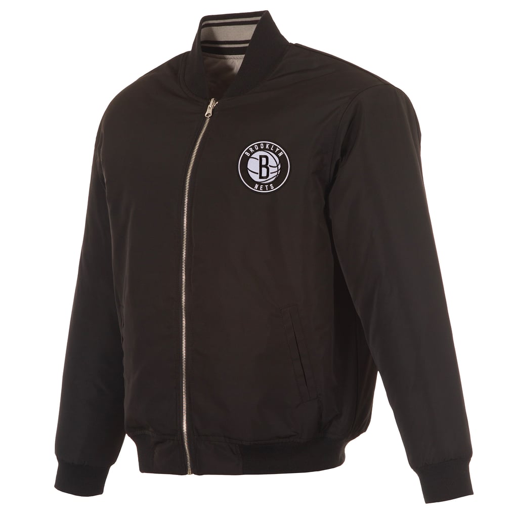  Brooklyn Nets JH Design Reversible Full-Zip Flight Jacket - Black/Gray