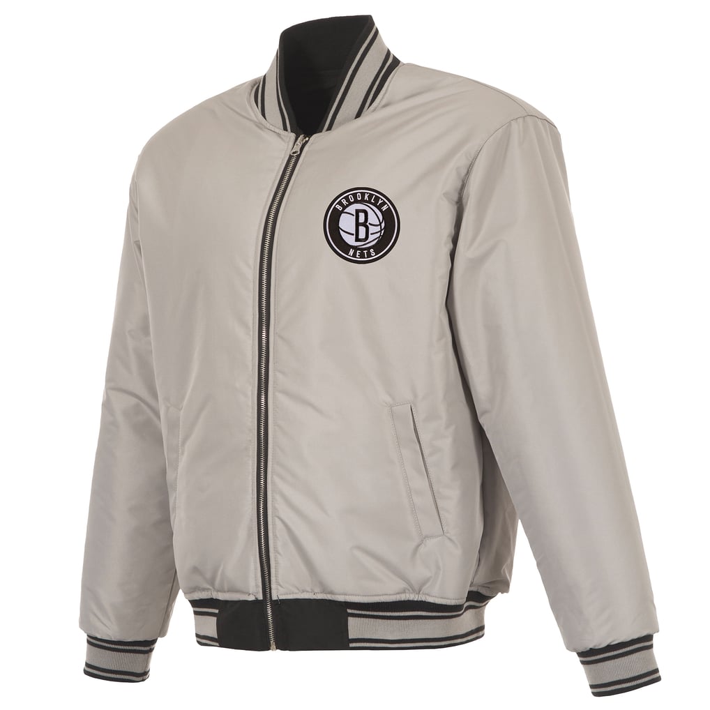  Brooklyn Nets JH Design Reversible Full-Zip Flight Jacket - Black/Gray